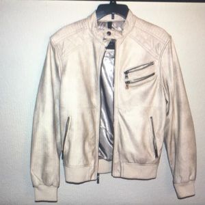 Men’s Express- Dirty White leather Bomber Jacket